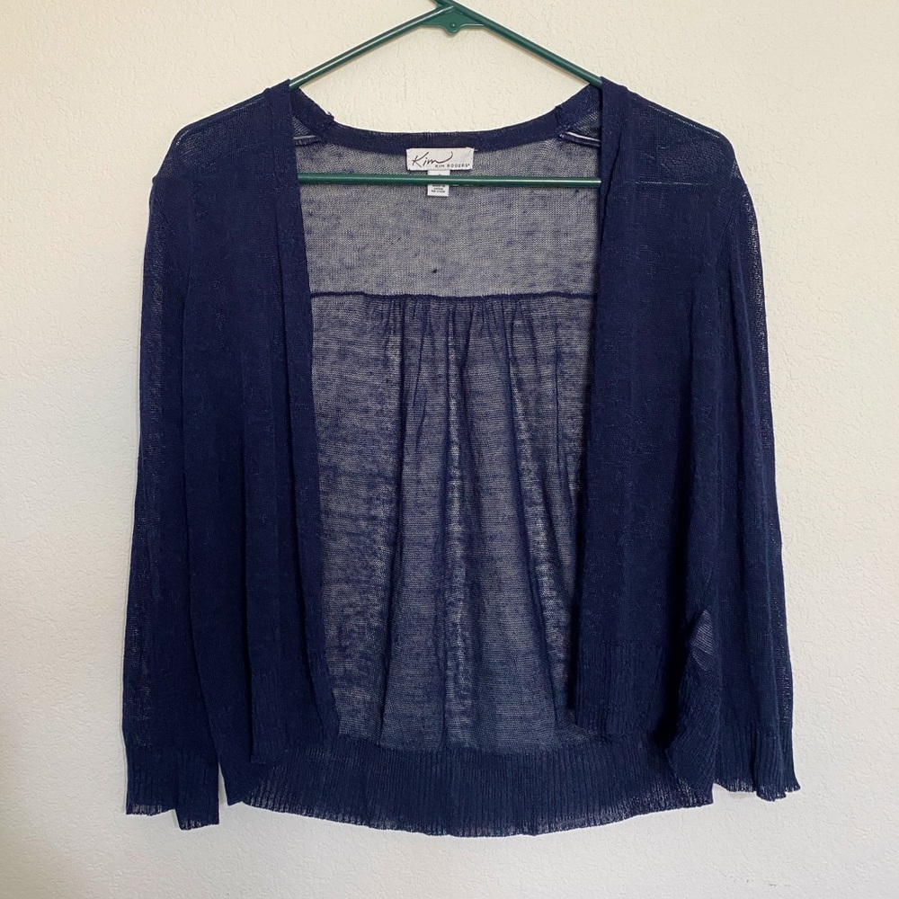 Kim Rogers navy 3/4 sleeve light, sheer cardigan